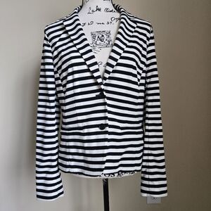 Ann Taylor Loft Jersey Blazer Jacket Nautical Stripe Womens M